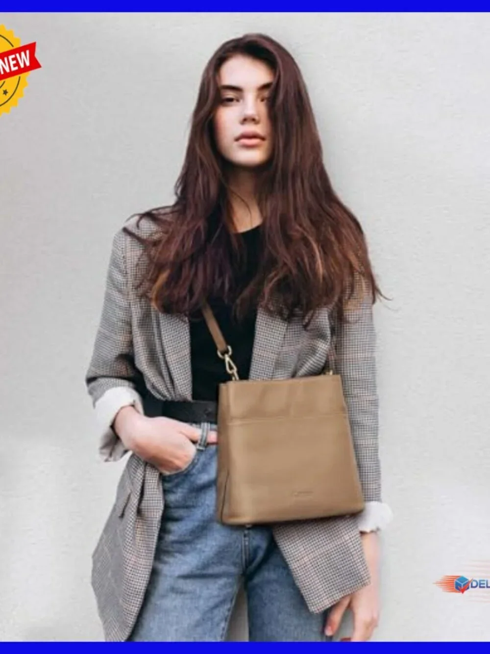 Leather Tote Crossbody Bucket Bag with 2 Detachable Straps, Fits Tablet